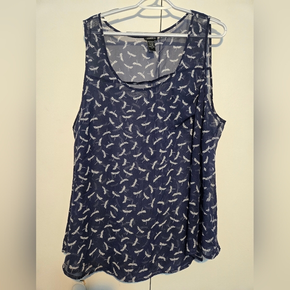 torrid Tops - Torrid Sheer Dragonfly Print Tank Top Size 3X Navy Blue Flowy Lightweight Blouse